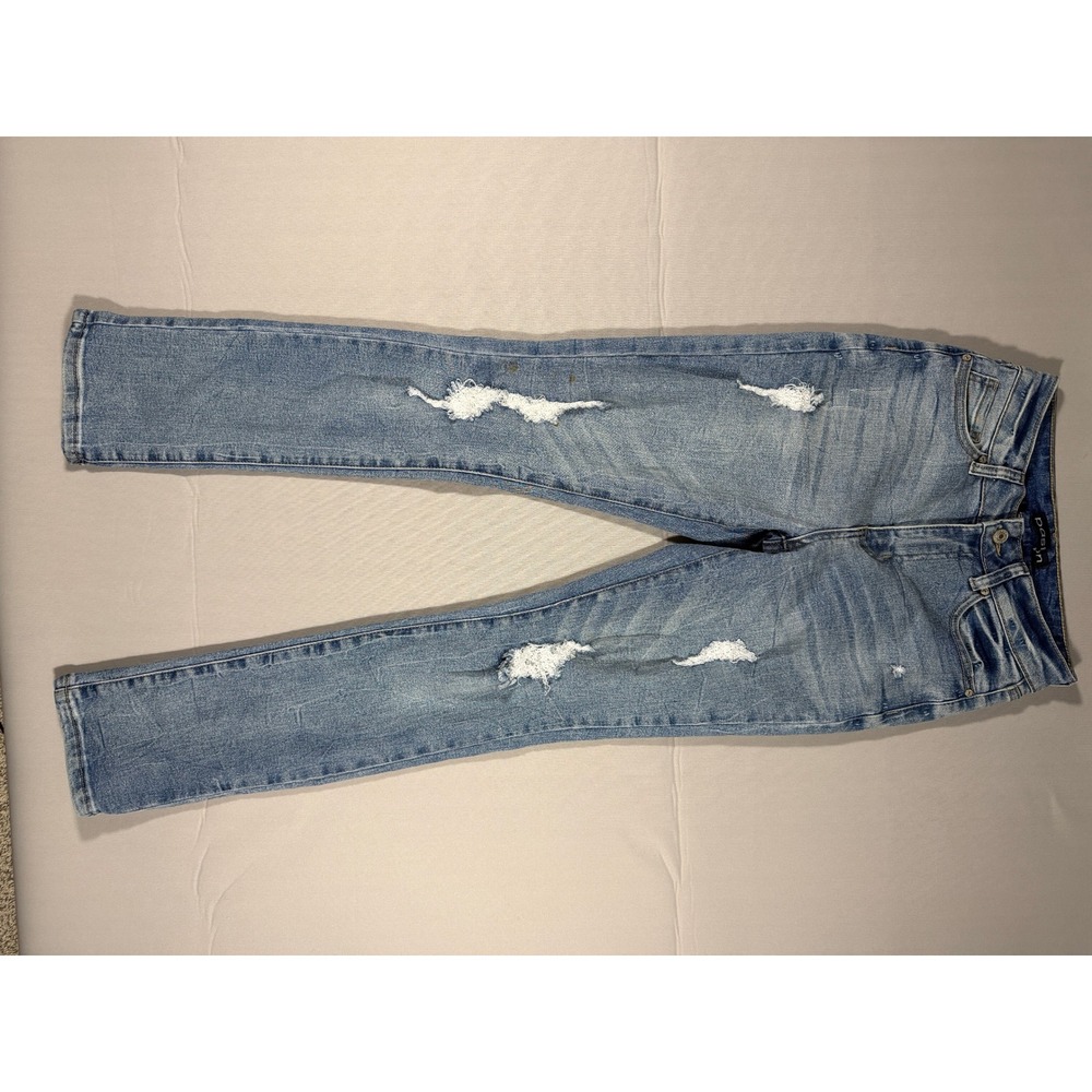 Pasion Los Angeles High Rise Bootcut Distressed Jeans Light Wash Size 7 PJ-P5640